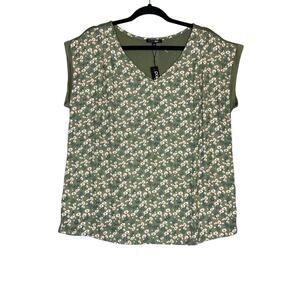 NWT Papermoon Floral Short Sleeve Blouse Green